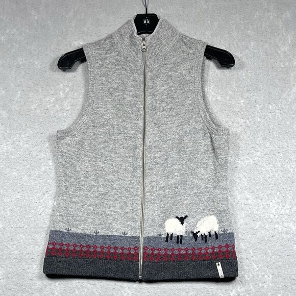 VTG Woolrich Vest Womens Size X-Small Grey 100% Lambswool Grazing Sheep Full Zip - Picture 1 of 11